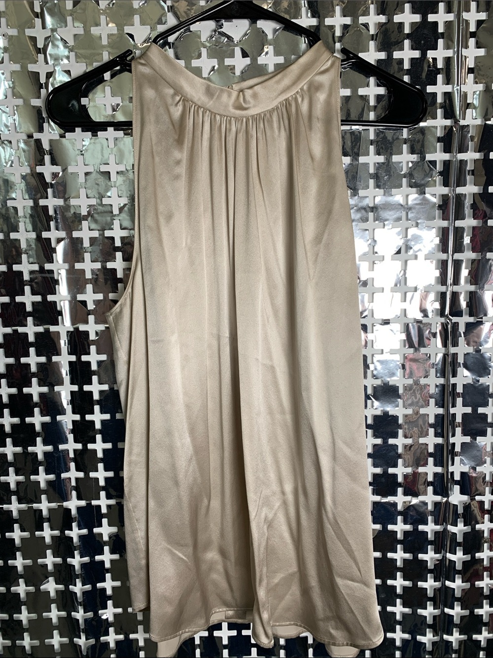 Quince 100% Silk Satin High-Neck Tank Top in Taupe